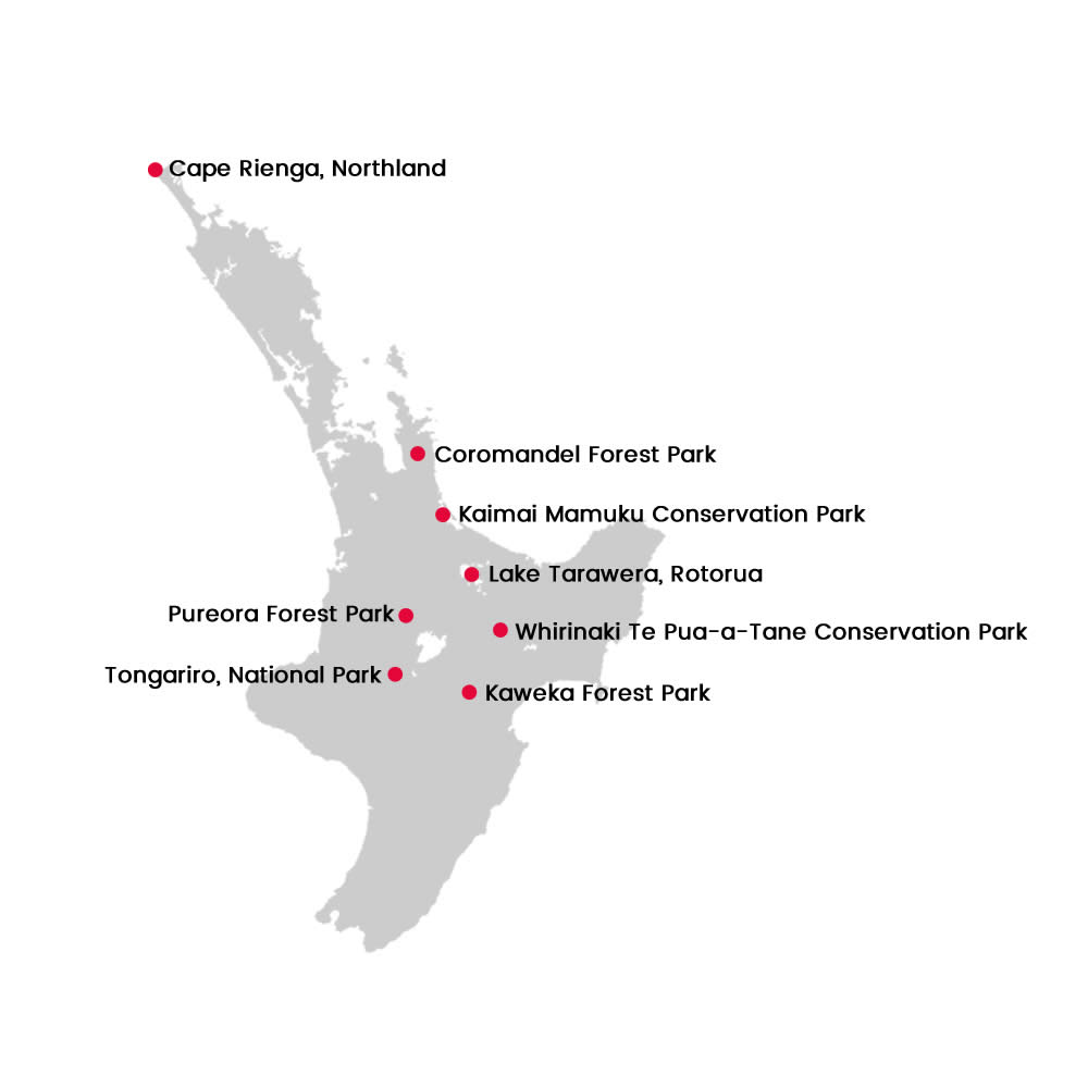 North Island guided hikes and camps - Escape Adventurous Journey map